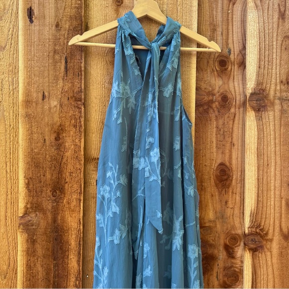 Slate Blue Jacquard Embroidered Halter Maxi Dress ๐ฟ - Picture 5 of 8